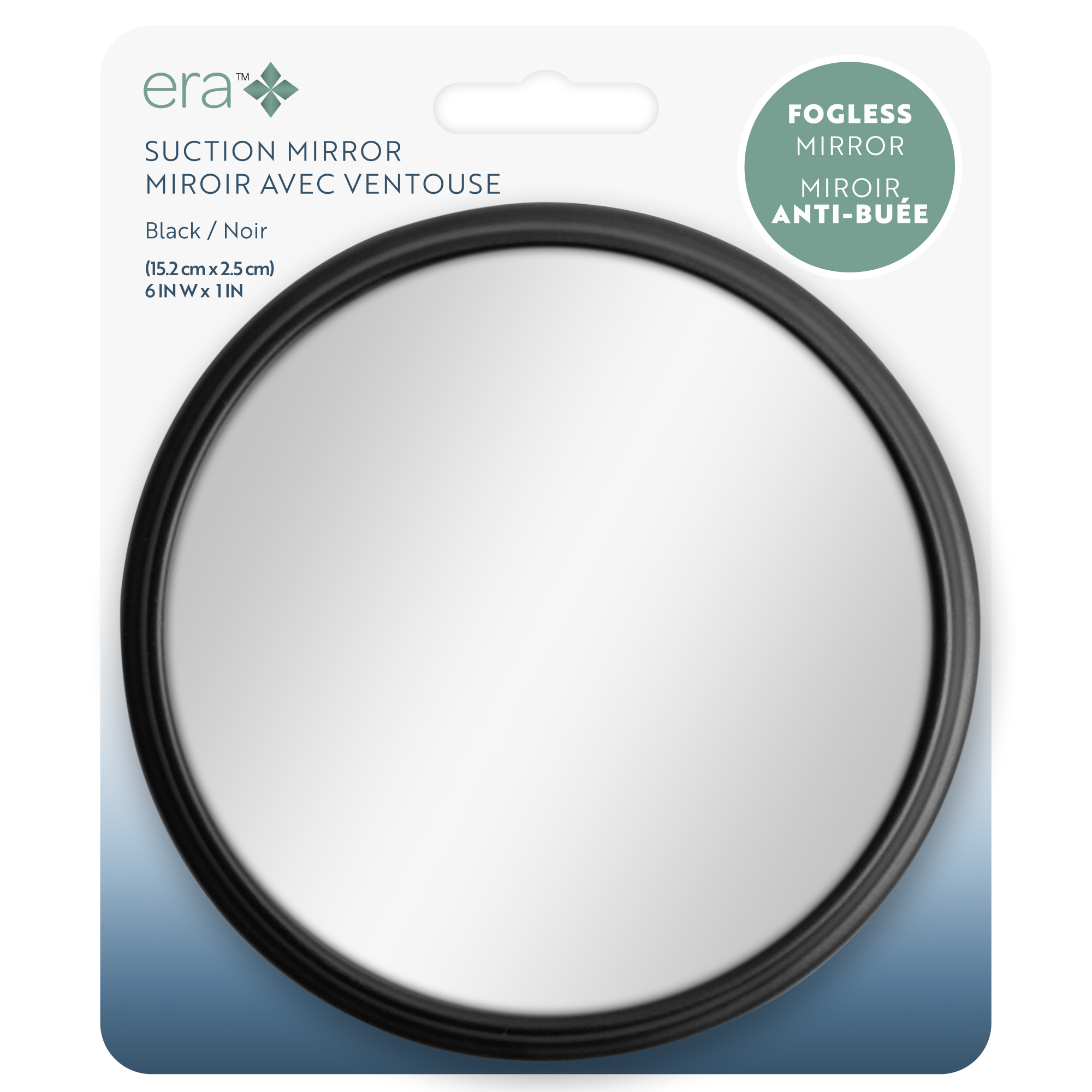Era Shire Suction Fogless Mirror with Suction Cups, Black 6in Diameter