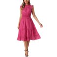 thumbnail image 1 of INSPIRE CHIC Robe en Mousseline pour Femme Sans Manches Taille Smockée Dorée Métallisée Star Robe de Soirée Rose Vif m, 1 of 6