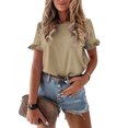 thumbnail image 2 of LYMAYTER S-2XL Female T-Shirt Tops Solid Color Fallow Tees Tops for Women Summer Soft Pullover Tees Tops, 2 of 7
