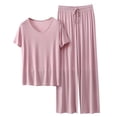 thumbnail image 2 of Weiqiqre Ensemble de Pyjama en Satin pour Femmes Pyjamas Rafraîchissants Ensembles d'Été Assortis Manches Courtes Ensemble de Détente Femmes, 2 of 3