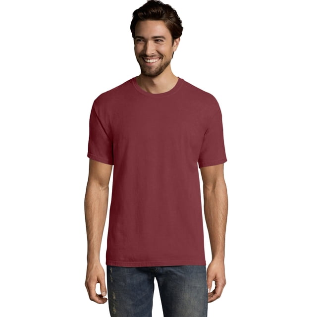 Hanes Mens Big ComfortWash Garment Dyed Short Sleeve Tee, L, Cayenne