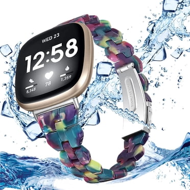 Resin Watch Band Compatible for Fitbit Versa 4/Versa 3/Sense 2/Sense Replacement Bands, Adjustable Wristbands Bracelet Strap with Metal Stainless Steel Buckle for Fitbit Sense 2/Versa 4 for Women Men