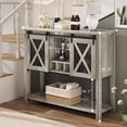 thumbnail image 2 of Buffet Sideboard Cabinet with Storage, Kitchen Storage Cabinet with Sliding Barn Doors, Open Shelves, 9 Wine Rack and 4 Glass Holder, Wood Coffee Bar Cabinet for Kitchen, Living Room, 2 of 6