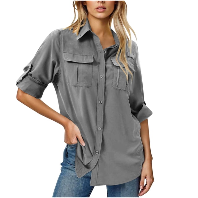 BLVB Chemises à Manches Longues Upf 50 pour Femmes, Protection Solaire UV, Plein Air, Pêche, Randonnée, Voyage, Chemises Boutonnées