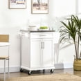 thumbnail image 2 of HOMCOM Kitchen Island, Rolling Kitchen Cart with Stainless Steel Top, White, 2 of 10