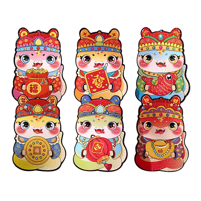 Penkiiy Enveloppes Rouges du Nouvel An Chinois 2025, Enveloppe Rouge Robuste Enveloppes Rouges du Nouvel An Lunaire Grand Cadeau Porte-Bonheur Argent Paquets Rouges Hong Bao avec Différents Motifs Embossés Dorés s - 6 Pcs