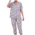 thumbnail image 1 of Pisexur Ensembles de Pyjama pour Femmes 2 Pcs Boho à Imprimé Floral Chemises de Nuit en Coton pour Femmes Décontractées Col Rond T-Shirts à Manches Courtes Hauts et Pantalons de Détente Longueur Genou Pyjamas Grande Taille pour Femmes Ensemble TG-4TG, 1 of 3