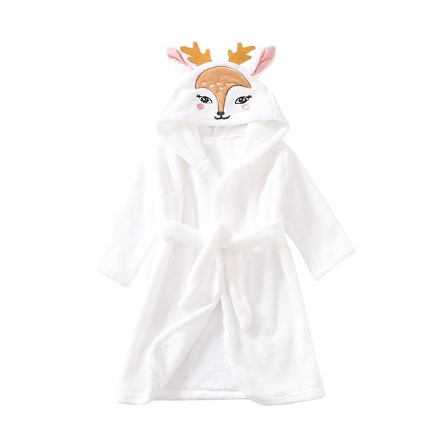 Kids Hooded Bathrobe, Toddler Robe with Belt for Boys and Girls, Soft Flannel Fleece Robe, Long Sleeve Bath Robe with Pockets for Children