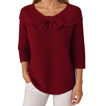 Gyujnb Christmas Decorations,Elegant Women Knit Bow Pullover Sweater Soft Comfortable Casual Turtleneck Winter Fall Spring Fashion Top For Ladies Daily Wear