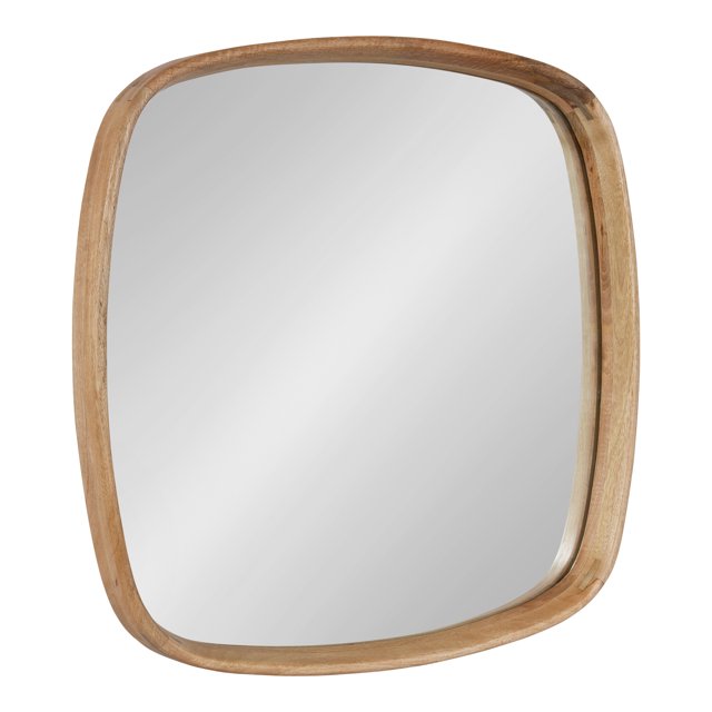 Kate and Laurel Prema Soft Round Square Modern Wall Mirror, Natural Brown, 26 x 26, Framed Rounded Square Mango Wood Mirror for Minimal Home Decor