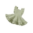 thumbnail image 2 of Kmbangi Filles Bretelles Couleur Unie Jupe Sans Manches Col Carré Grand Ourlet Robe Taille Haute avec Volants, 2 of 9