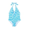 thumbnail image 1 of MIASHUI Big Kids Girls Swimsuit Hanging Neck Triangle Swimsuit Milk Leopard Pattern One Piece Blue,14-15 Years, 1 of 9