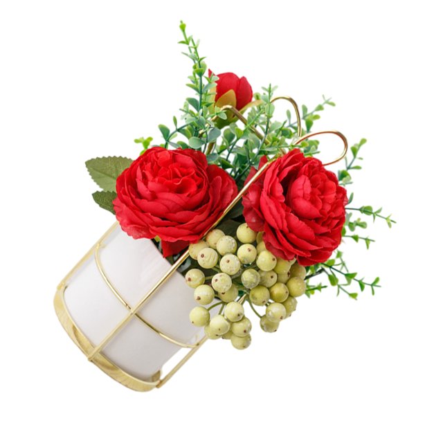 kurtrusly Artificial Flowers With Vase Add Of Color And Style To Any Room Indoor Pinellia red 1Set