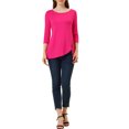 thumbnail image 2 of INSPIRE CHIC Hauts pour Femmes Col Rond Manches 3/4 Décor Boutons Ourlet Irrégulier Blouse Style Décontracté 3TG Rose Vif, 2 of 6