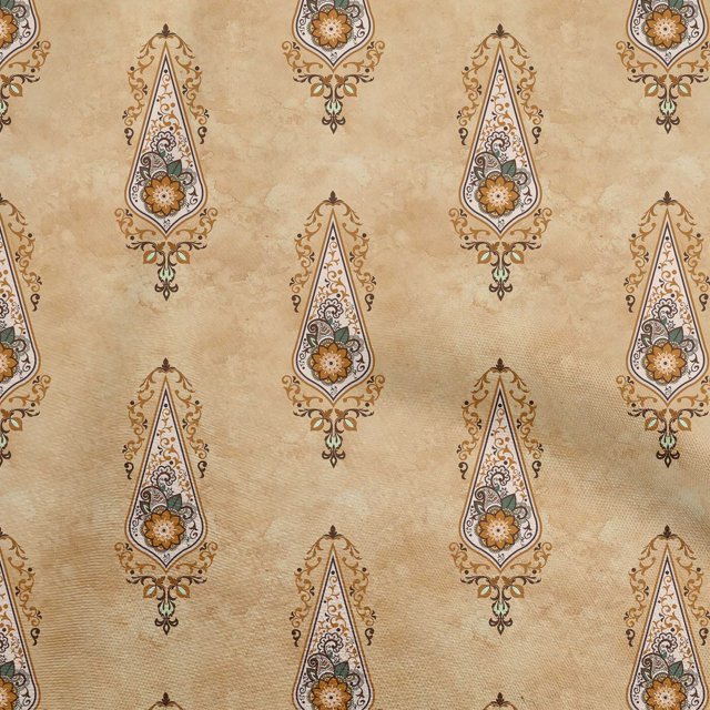 oneOone Velvet Light Brown Fabric Asian Floral Block Craft Projects Decor Fabric Printed By The Yard 58 Inch Wide