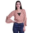 thumbnail image 1 of Moomaya Printed Womens Crop Top Wrap Style Top Wear Ruffle Long Sleeve Casual Summer Blouse, 1 of 5