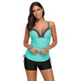 thumbnail image 1 of Women's Black/Green Ruched Ties Side Push Up Tankini Top, 1 of 6