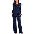 thumbnail image 2 of 2 Pcs Automne Pyjama pour Femmes Ensemble de Couleur Unie Haut à Manches Longues et Pantalon Long Pyjama pour Dames, 2 of 5