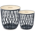 thumbnail image 1 of PRISP Timballa Nesting Coffee Tables - Set of 2 Round Side Tables with Storage and Bamboo Lids; Basket End Tables for Living Room, Bedroom, Patio, Balcony & Home Decor, 1 of 9