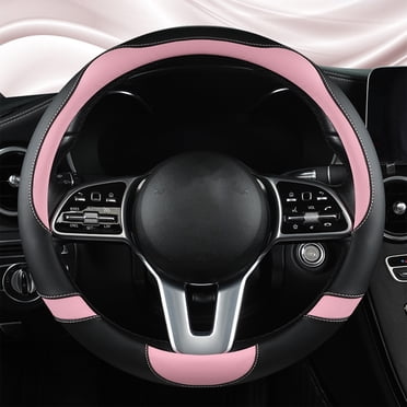 Chmadoxn Leather Car Steering Wheel Cover, Non-Slip Car Wheel Cover Protector Breathable Microfiber Leather Universal Fit For Most Cars Universal Fit 14-15 Inches(Pink) Steering Wheel Covers