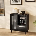 thumbnail image 3 of Modern Black Wine Bar Cabinet with Tempered Glass Door – Integrated Wine Glass Rack, Drawers, Spacious Storage – Freestanding Buffet Sideboard for Home, Kitchen, Dining, Living Room – Color: Black, 3 of 7