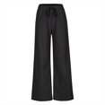thumbnail image 2 of Wide Leg Pants Woman Solid Color Drawstring Pocket Ruffled Casual Sports Pants Work Pants Women Black XXL, 2 of 5