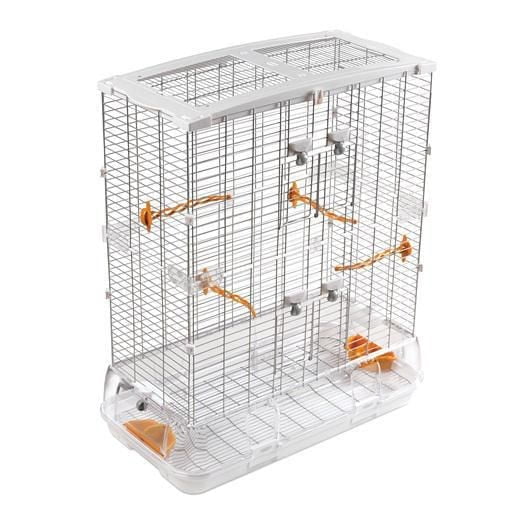 Vision Cage à Oiseaux pour Grands Oiseaux, double Hauteur avec Grande construction en Fil Métallique et base en Plastique Blanche, avec Plusieurs Perchoirs orange à Multiples Poignées et un Accès Extérieur aux Graines et aux Gobelets d'Eau, Conçue pour un Nettoyage Facile avec une base Sans Tiroir et des Crêtes Surélevées pour Améliorer la circulation de l'Air et Prévenir le Mildiou.