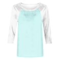 thumbnail image 4 of Birdeem T-Shirt Mode Femme Patchwork Imprimé Bloc de Couleur Manches 3/4 Blouse Col Rond Hauts Décontractés, 4 of 12