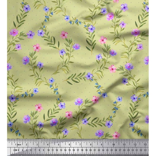 Soimoi Viscose Chiffon Fabric Dot,Leaves & Floral Printed Fabric 1 Yard 42 Inch Wide