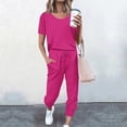 thumbnail image 2 of Yuyuzo Womens Workout Sets 2 Piece Short Sleeve Crew Neck T-Shirts Drawstring Jogger Pants with Pockets, 2 of 5