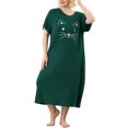 thumbnail image 2 of Agnes Orinda Nuisettes pour Femmes Grande Taille Fête des Mères Col Rond Manches Courtes Robe de Nuit Imprimé Chats Pyjamas Détente Maison avec Poche 3X Vert Foncé, 2 of 8