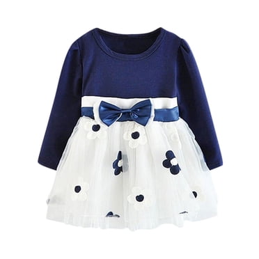 Robes à Manches Longues en Tulle Patchwork à Fleurs avec Nœud pour Tout-Petits, Enfants, Bébés Filles
