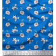 thumbnail image 1 of Soimoi Blue Poly Georgette Fabric Leaves & Freesia Floral Printed Fabric 1 Yard 42 Inch Wide, 1 of 5