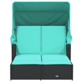 thumbnail image 2 of vidaXL Double Sun Lounger with Canopy and Cushions Black Poly Rattan, 2 of 5