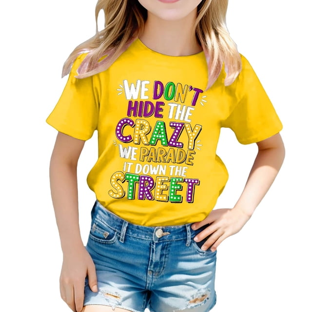 WEIYLL T-Shirts Graphiques pour Filles Imprimé Lettres Col Rond Manches Courtes Décontracté Enfant pour 6-7 Ans