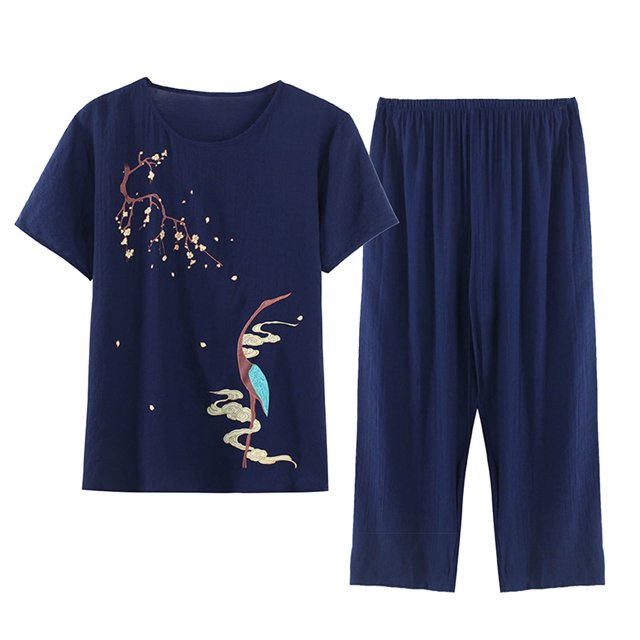 Birdeem Blouses pour Femmes Ensemble Estival Décontracté Imprimé à Manches Courtes Col Rond Haut Pantalon Tailleur Mince Usé Extérieur Tenue d'Intérieur