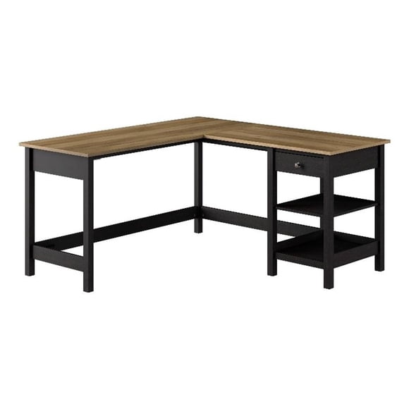 Mayfield 60W L Shaped Computer Desk in Vintage Black and Reclaimed Pine