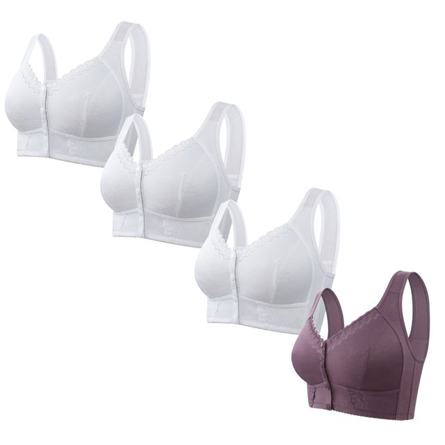 Timegard Bras for Women 4pc Plus Size Front Closure Full Coverage Support Breathable Comfy Wireless Bras