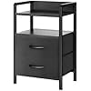LED Nightstand with Charging Station, Bedside Table with Storage Shelf and 2 Fabric Drawers, Smart LED Light Strip, Modern End Table for Bedroom,Black