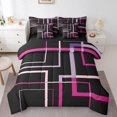 thumbnail image 1 of Abstract Geometry King Comforter Set 7-Piece Rectangle Square Bedding Comforter Sets, Black and Pink Bed in a Bag Modern Minimalism Bedding Set, Aesthetic Bed Sheets Set Girls Room Decorations, 1 of 6