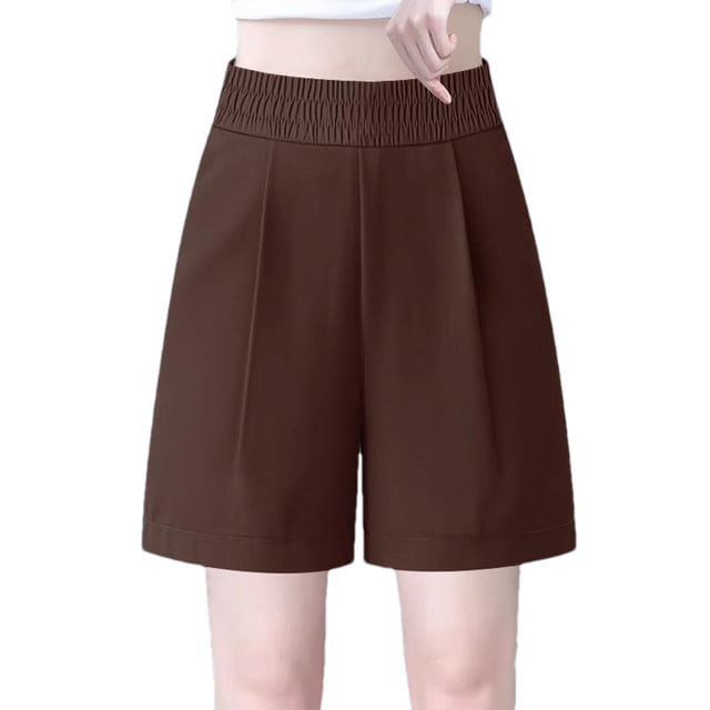 Timegard Womens Dressy Shorts Plus Size Elastic High Waisted Comfy Ruched Straight Leg Work Casual Shorts