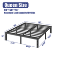 thumbnail image 2 of COMASACH 14 inch Queen Bed Frame, Easy Assembly, No Box Spring Needed, Heavy Duty Metal Platform Queen Size, Noise Free, Black, 2 of 6