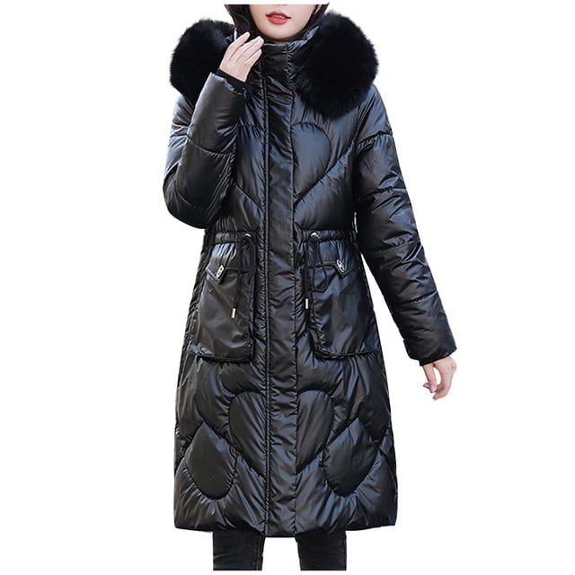 CEHVOM Manteau Long Matelassé en Coton Brillant pour Femme à Manches Longues avec Capuchon Liquidation