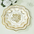 thumbnail image 4 of CUITING 25 Pack White Pink Paper Dessert Plates in Damask Floral Pattern  8” Round Disposable Salad Appetizer Plates with Scalloped Rims - 300 GSM, 4 of 11