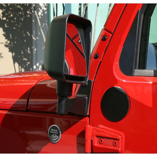 Convient 2007-2018 Jeep Wrangler JK Rugged Ridge Support de Déplacement de Miroir Extérieur 11025.04 Support de Déplacement de Miroir; Revêtement en Poudre; Noir; Acier; Se Déplace vers la Charnière du Pare-Brise; Lot de 2