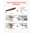thumbnail image 2 of VEVOR 72" Wood Blade Ceiling Fan No Light Remote Control Reversible DC Motor Walnut, 2 of 9