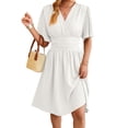 thumbnail image 2 of Robe Femme Été Décolleté en V Profond Élégante Mini-Robe à Volants Taille Robes Blanc P, 2 of 10