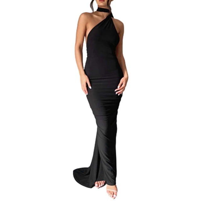 WTXUE Robes d'Été pour Femmes, Robe Moulante Sans Manches à Dos Ouvert pour Femmes, Robe Maxi Élégante pour Sorties, Fête, Cocktail, Longue, Robe Dos Nu, Robe Midi Noire, Noir G