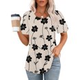 thumbnail image 2 of Hauts d'Été à Manches Courtes Femme Mode 2024 Blouses Plissées Chic Décontractées Col Rond T-Shirts de Couleur Unie (Grand, Noir 03), 2 of 6