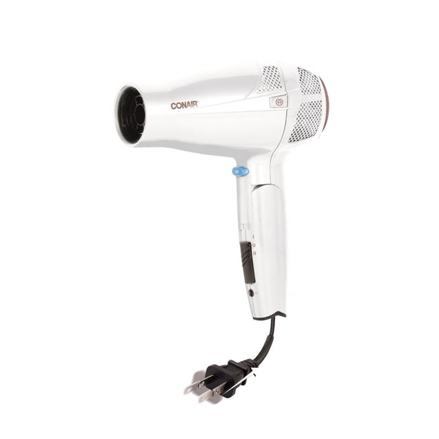 Conair Séchoir à Poignée Pliante en Céramique Double 1875W à Double Tension, Blanc avec Poignée Ergonomique, Bouton cool shot Bleu, Interrupteur d'Alimentation Noir et Cordon Rétractable, Conçu pour un Séchage Rapide avec Technologie Céramique et Double Tension pour la Commodité en Voyage.